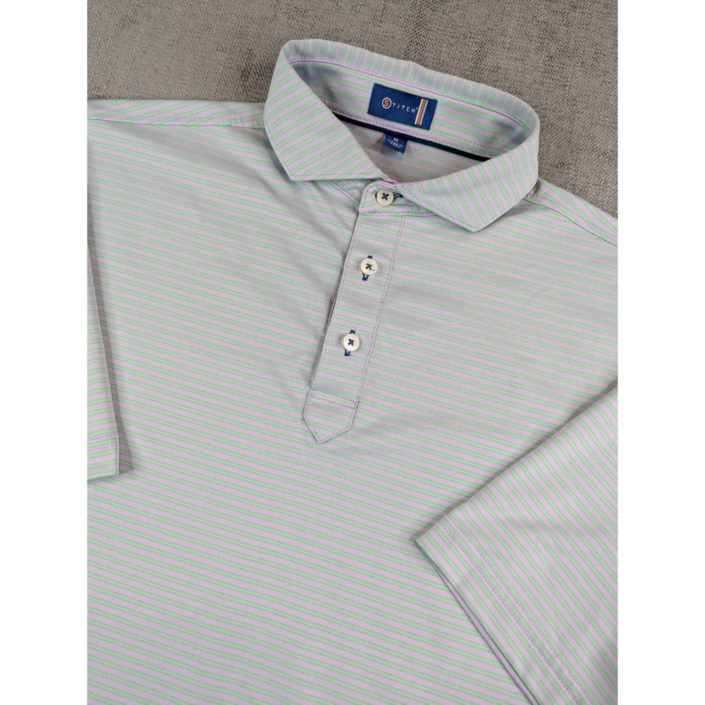 Stitch Golf Polo Shirt Men M Purple Green Striped Performance Stretch Golf Top